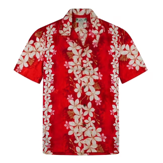 TWO PALMS VINTAGE PLUMERIA RED HAWAIIAN SHIRT (New Model)
