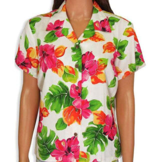 CHEMISE HAWAIIENNE TWO PALMS VAHINE' WATER COLOR HIBISCUS (rayonne)