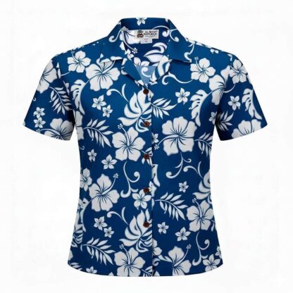 chemise hawaiienne aloha republic femme woman hibiscus navy hawaii import