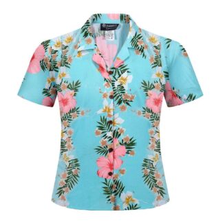 chemise hawaiienne guanani femme woman hibiscus aqua hawaii import