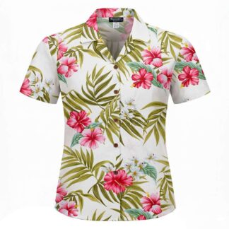 chemise hawaiienne guanani femme woman hibiscus beige hawaii import