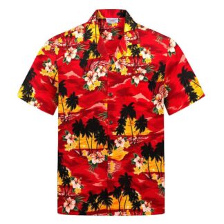 chemise hawaiienne pacific legend red sunset on waikiki hawaii import