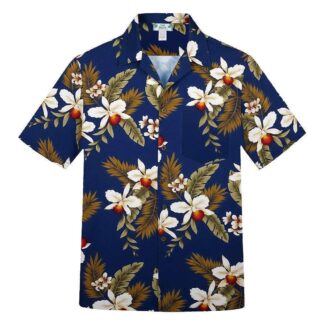 chemise hawaiienne two palms orchid navy hawaii import