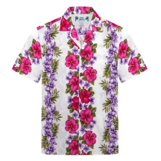chemise hawaiienne two palms plumeria white hawaii import