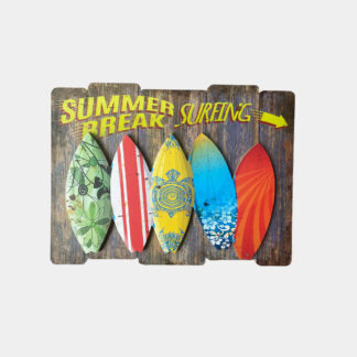 TABLEAU DECO BOIS plage surf SUMMER BREAK